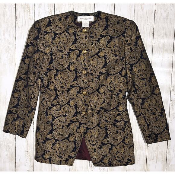 Jones New York Pure Silk Paisley Button Up Blazer 2 Petite - Picture 1 of 9